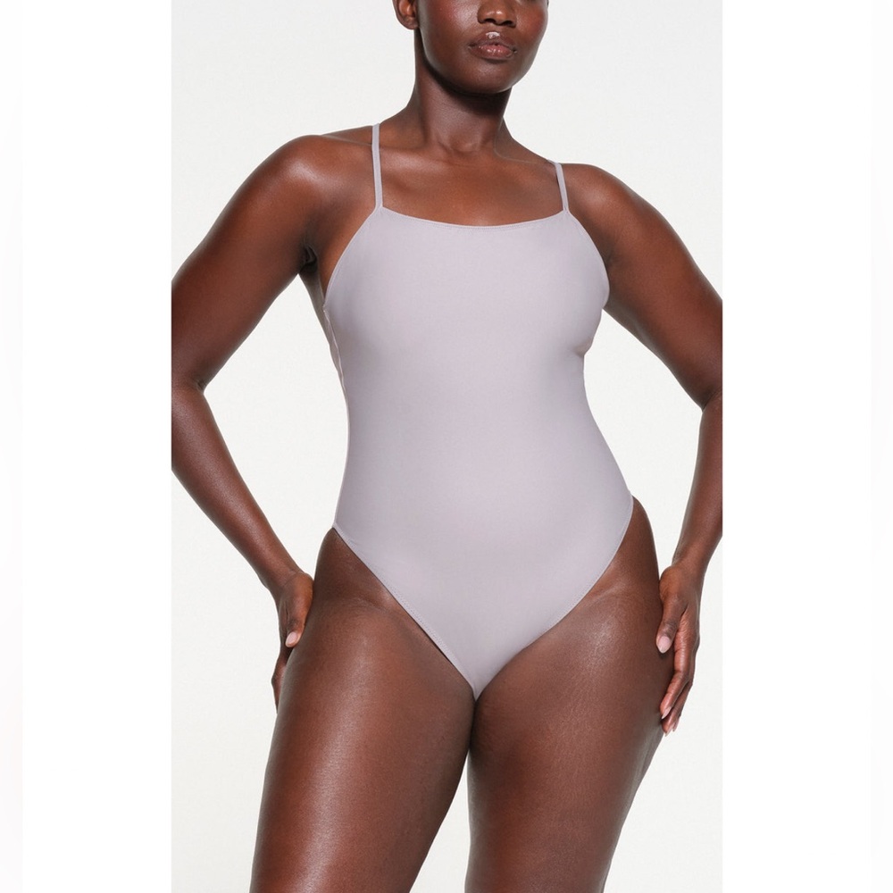 SKIMS Signature Swim Cami One Piece. Size S in Chrome